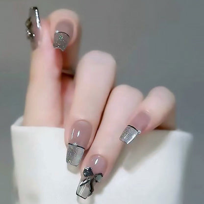 24Pcs Super Shiny False Nails 3D Drop Diamond y2k Mid-length Coffin Ballet Fake Nails Full Finished Fake Nail Patches For Girls