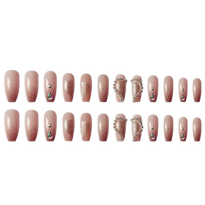 24Pcs Super Shiny False Nails 3D Drop Diamond y2k Mid-length Coffin Ballet Fake Nails Full Finished Fake Nail Patches For Girls