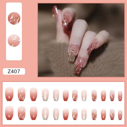 24Pcs Super Shiny False Nails 3D Drop Diamond y2k Mid-length Coffin Ballet Fake Nails Full Finished Fake Nail Patches For Girls
