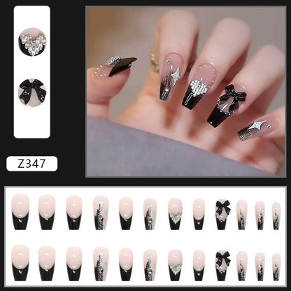 24Pcs Super Shiny False Nails 3D Drop Diamond y2k Mid-length Coffin Ballet Fake Nails Full Finished Fake Nail Patches For Girls