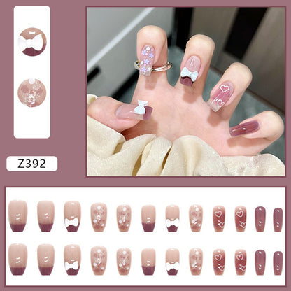 24Pcs Super Shiny False Nails 3D Drop Diamond y2k Mid-length Coffin Ballet Fake Nails Full Finished Fake Nail Patches For Girls