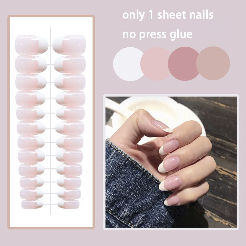 24Pcs Wearable Fake Nails Pink Gradient Glitter Butterfly Rhinestones Full Cover Acrylic Nail Tips With Press Glue Detachable