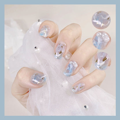 24Pcs Wearable Fake Nails Pink Gradient Glitter Butterfly Rhinestones Full Cover Acrylic Nail Tips With Press Glue Detachable