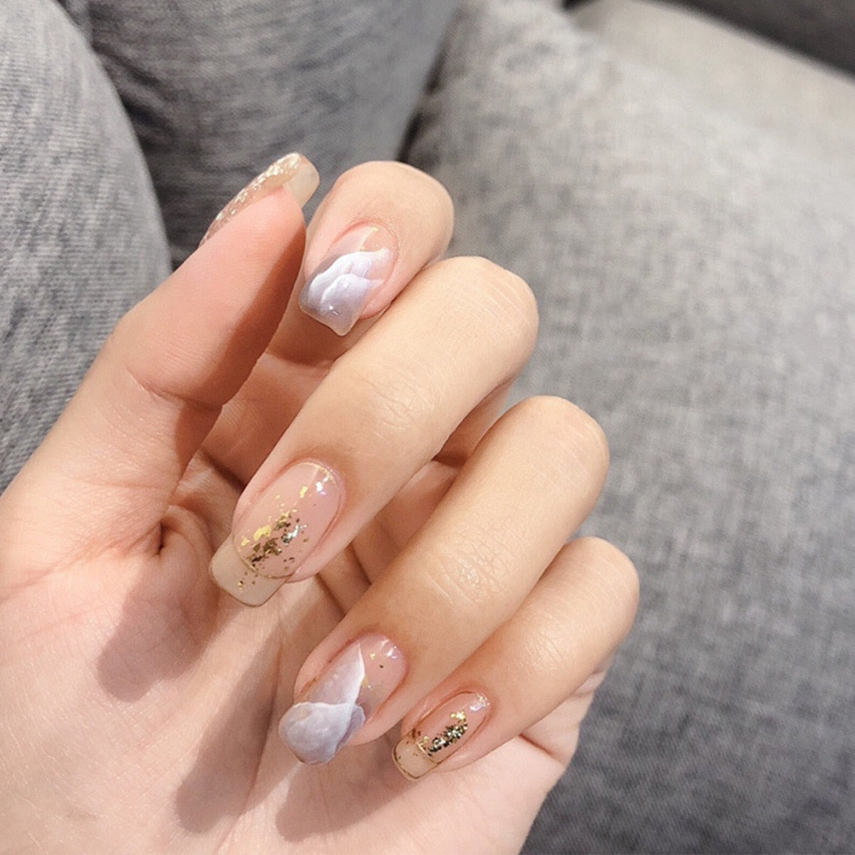 24Pcs Wearable Fake Nails Pink Gradient Glitter Butterfly Rhinestones Full Cover Acrylic Nail Tips With Press Glue Detachable
