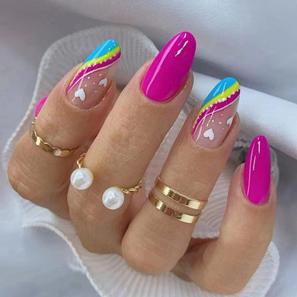 24Pcs Wearable Fake Nails Pink Gradient Glitter Butterfly Rhinestones Full Cover Acrylic Nail Tips With Press Glue Detachable