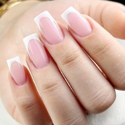 24Pcs Wearable Fake Nails Pink Gradient Glitter Butterfly Rhinestones Full Cover Acrylic Nail Tips With Press Glue Detachable