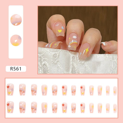 24Ps Childlike Fake Nails With Glue Cute Kawaii Personality Stick On Nails False Girls Short Press On Nail Art DIY Manicure Tool