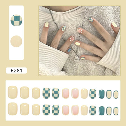 24Ps Childlike Fake Nails With Glue Cute Kawaii Personality Stick On Nails False Girls Short Press On Nail Art DIY Manicure Tool