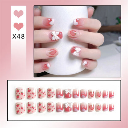 24Ps Childlike Fake Nails With Glue Cute Kawaii Personality Stick On Nails False Girls Short Press On Nail Art DIY Manicure Tool