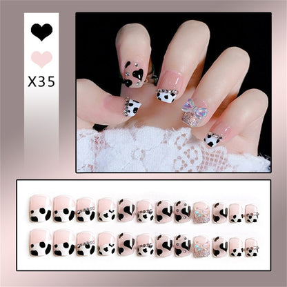 24Ps Childlike Fake Nails With Glue Cute Kawaii Personality Stick On Nails False Girls Short Press On Nail Art DIY Manicure Tool