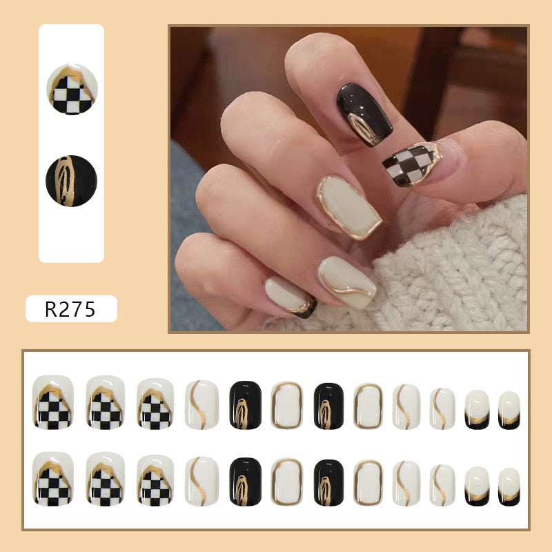 24Ps Childlike Fake Nails With Glue Cute Kawaii Personality Stick On Nails False Girls Short Press On Nail Art DIY Manicure Tool