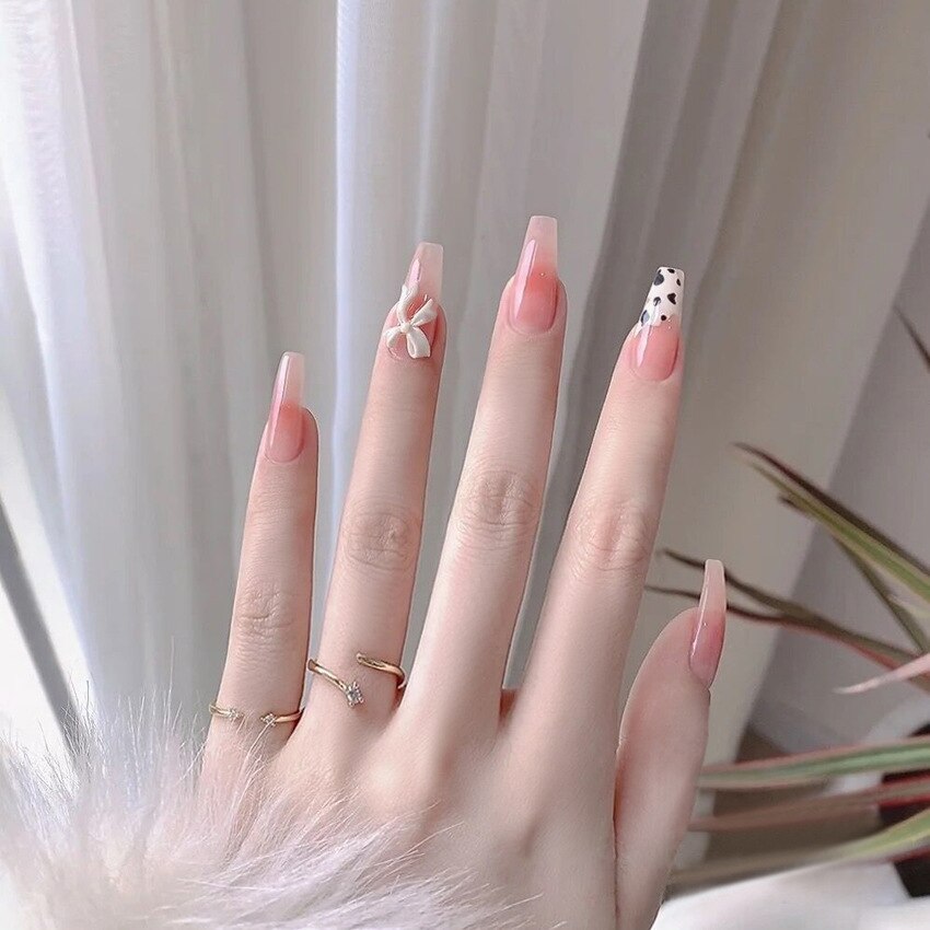 24Ps Childlike Fake Nails With Glue Cute Kawaii Personality Stick On Nails False Girls Short Press On Nail Art DIY Manicure Tool