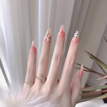 24Ps Childlike Fake Nails With Glue Cute Kawaii Personality Stick On Nails False Girls Short Press On Nail Art DIY Manicure Tool