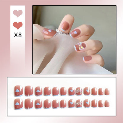 24Ps Childlike Fake Nails With Glue Cute Kawaii Personality Stick On Nails False Girls Short Press On Nail Art DIY Manicure Tool