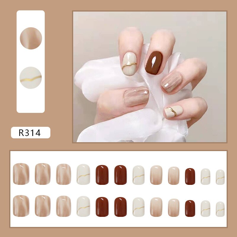 24Ps Childlike Fake Nails With Glue Cute Kawaii Personality Stick On Nails False Girls Short Press On Nail Art DIY Manicure Tool