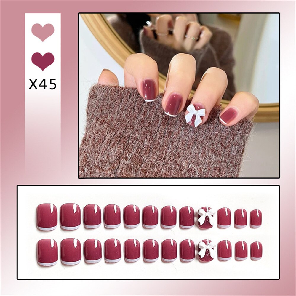 24Ps Childlike Fake Nails With Glue Cute Kawaii Personality Stick On Nails False Girls Short Press On Nail Art DIY Manicure Tool