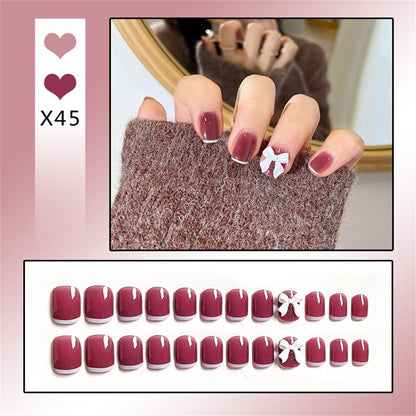 24Ps Childlike Fake Nails With Glue Cute Kawaii Personality Stick On Nails False Girls Short Press On Nail Art DIY Manicure Tool