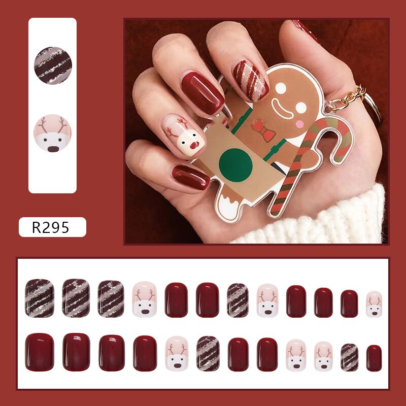 24Ps Childlike Fake Nails With Glue Cute Kawaii Personality Stick On Nails False Girls Short Press On Nail Art DIY Manicure Tool