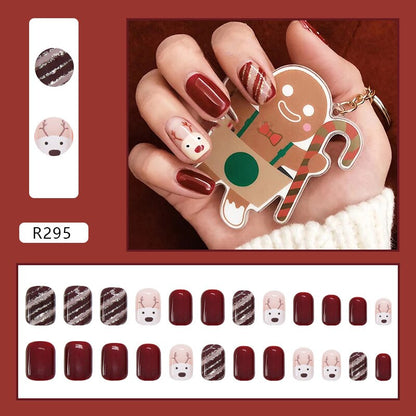 24Ps Childlike Fake Nails With Glue Cute Kawaii Personality Stick On Nails False Girls Short Press On Nail Art DIY Manicure Tool