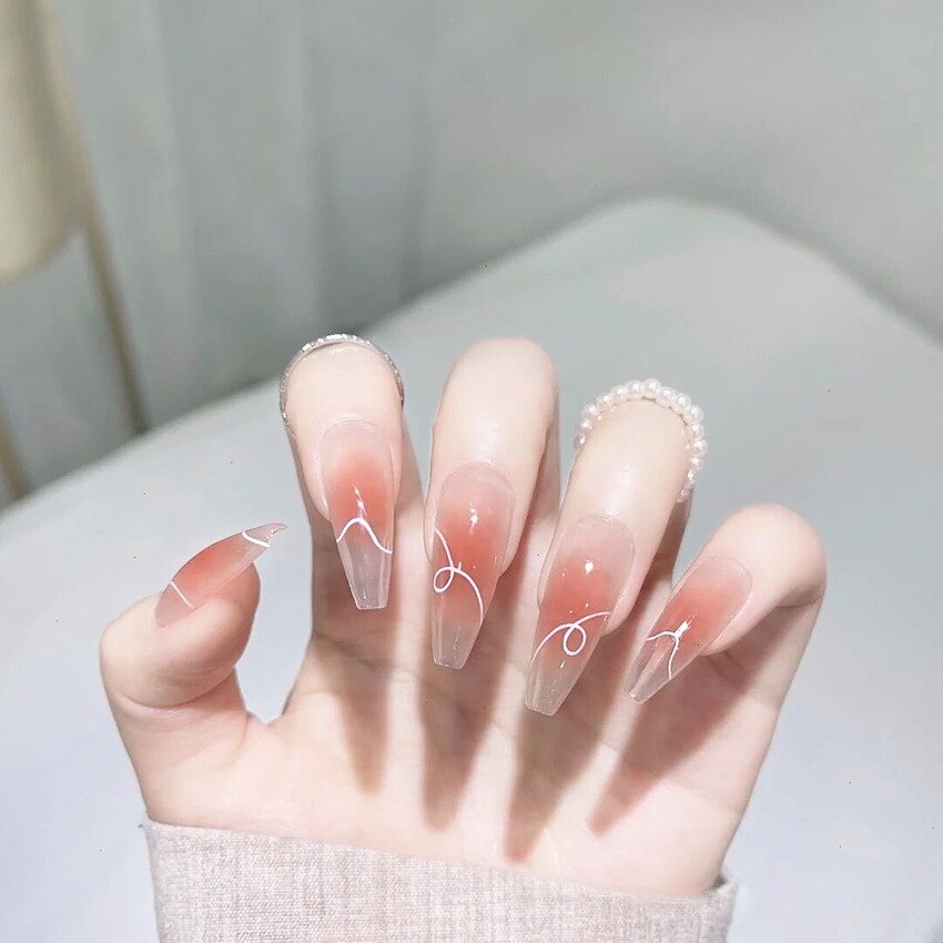 24Ps Childlike Fake Nails With Glue Cute Kawaii Personality Stick On Nails False Girls Short Press On Nail Art DIY Manicure Tool