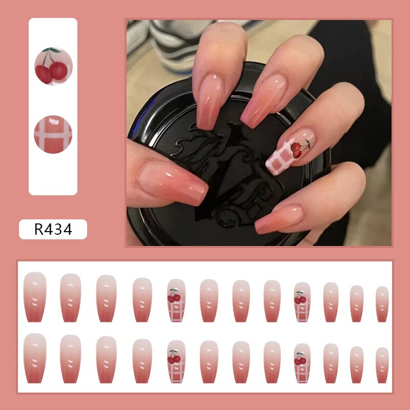 24Ps Childlike Fake Nails With Glue Cute Kawaii Personality Stick On Nails False Girls Short Press On Nail Art DIY Manicure Tool