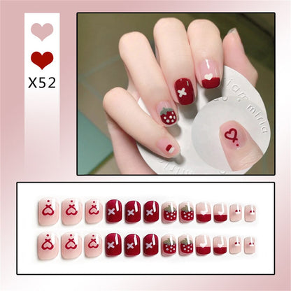 24Ps Childlike Fake Nails With Glue Cute Kawaii Personality Stick On Nails False Girls Short Press On Nail Art DIY Manicure Tool