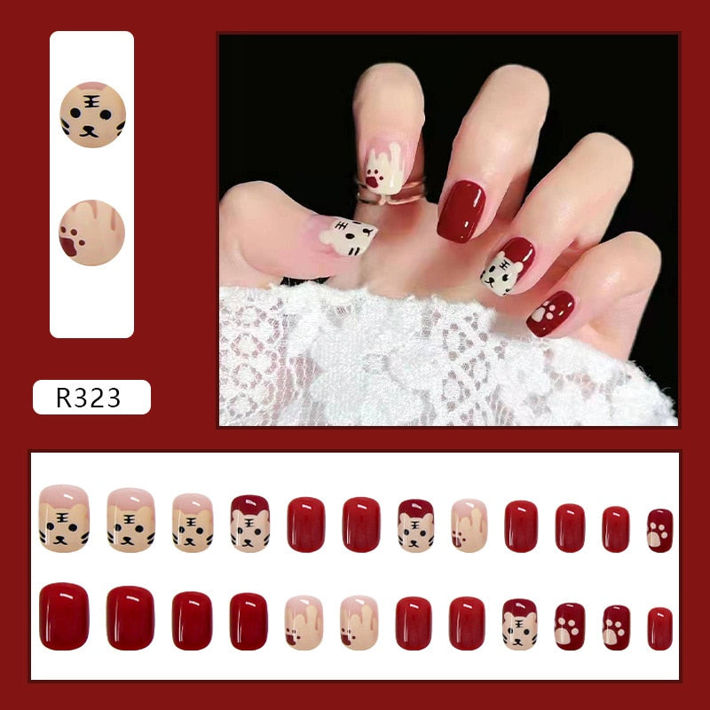 24Ps Childlike Fake Nails With Glue Cute Kawaii Personality Stick On Nails False Girls Short Press On Nail Art DIY Manicure Tool