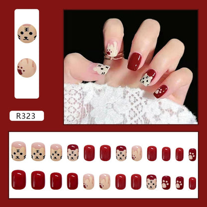 24Ps Childlike Fake Nails With Glue Cute Kawaii Personality Stick On Nails False Girls Short Press On Nail Art DIY Manicure Tool