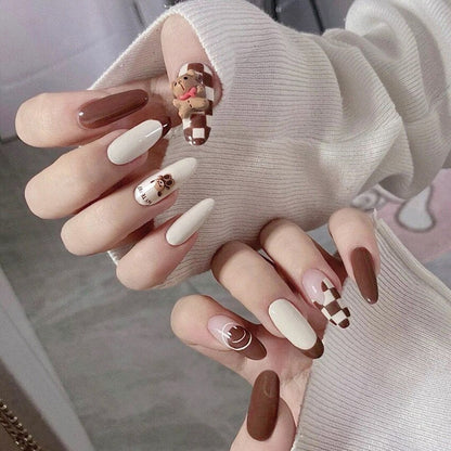 24Ps Childlike Fake Nails With Glue Cute Kawaii Personality Stick On Nails False Girls Short Press On Nail Art DIY Manicure Tool