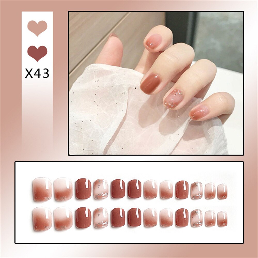 24Ps Childlike Fake Nails With Glue Cute Kawaii Personality Stick On Nails False Girls Short Press On Nail Art DIY Manicure Tool