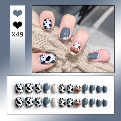 24Ps Childlike Fake Nails With Glue Cute Kawaii Personality Stick On Nails False Girls Short Press On Nail Art DIY Manicure Tool
