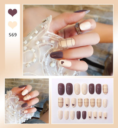 24Ps Childlike Fake Nails With Glue Cute Kawaii Personality Stick On Nails False Girls Short Press On Nail Art DIY Manicure Tool