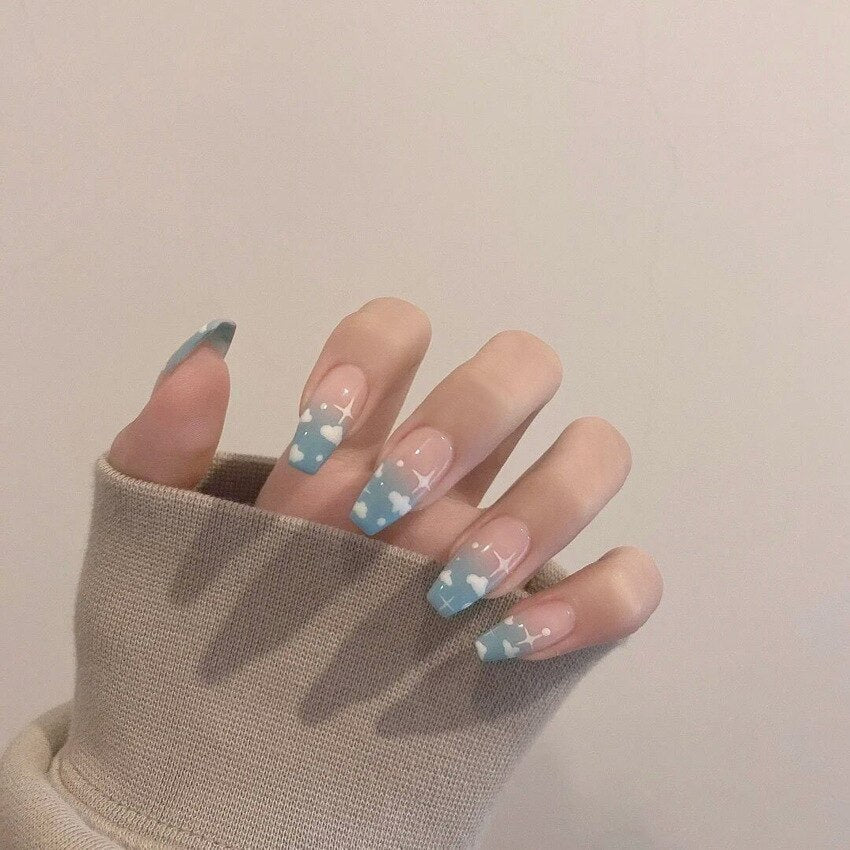 24Ps Childlike Fake Nails With Glue Cute Kawaii Personality Stick On Nails False Girls Short Press On Nail Art DIY Manicure Tool