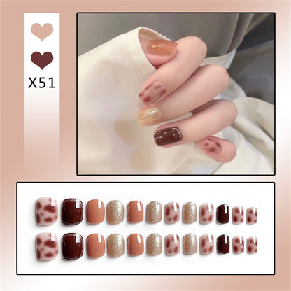 24Ps Childlike Fake Nails With Glue Cute Kawaii Personality Stick On Nails False Girls Short Press On Nail Art DIY Manicure Tool