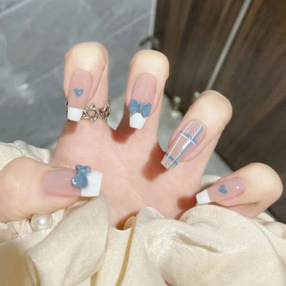 24Ps Childlike Fake Nails With Glue Cute Kawaii Personality Stick On Nails False Girls Short Press On Nail Art DIY Manicure Tool