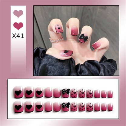 24Ps Childlike Fake Nails With Glue Cute Kawaii Personality Stick On Nails False Girls Short Press On Nail Art DIY Manicure Tool