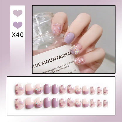 24Ps Childlike Fake Nails With Glue Cute Kawaii Personality Stick On Nails False Girls Short Press On Nail Art DIY Manicure Tool