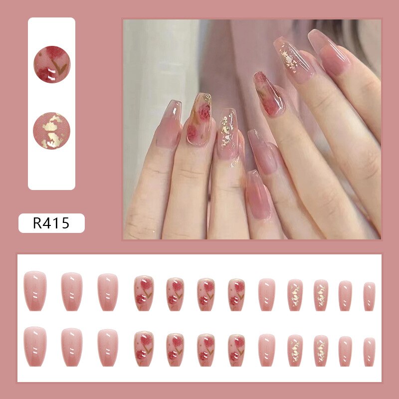 24Ps Childlike Fake Nails With Glue Cute Kawaii Personality Stick On Nails False Girls Short Press On Nail Art DIY Manicure Tool
