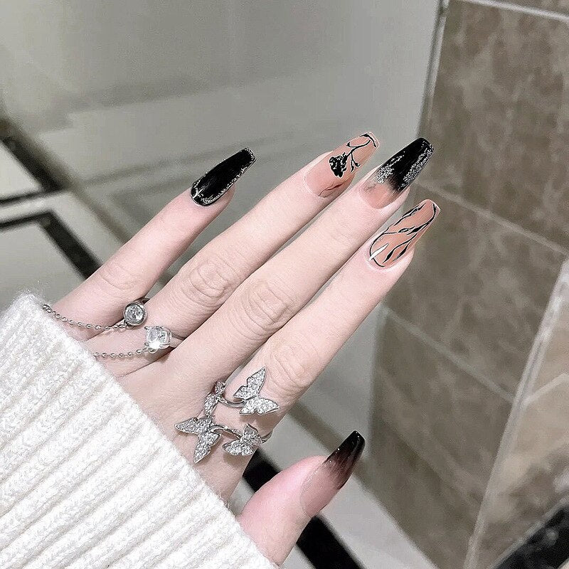 24Ps Childlike Fake Nails With Glue Cute Kawaii Personality Stick On Nails False Girls Short Press On Nail Art DIY Manicure Tool