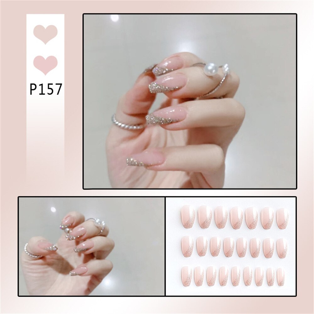 24Ps Childlike Fake Nails With Glue Cute Kawaii Personality Stick On Nails False Girls Short Press On Nail Art DIY Manicure Tool