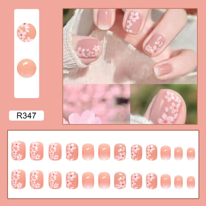 24Ps Childlike Fake Nails With Glue Cute Kawaii Personality Stick On Nails False Girls Short Press On Nail Art DIY Manicure Tool