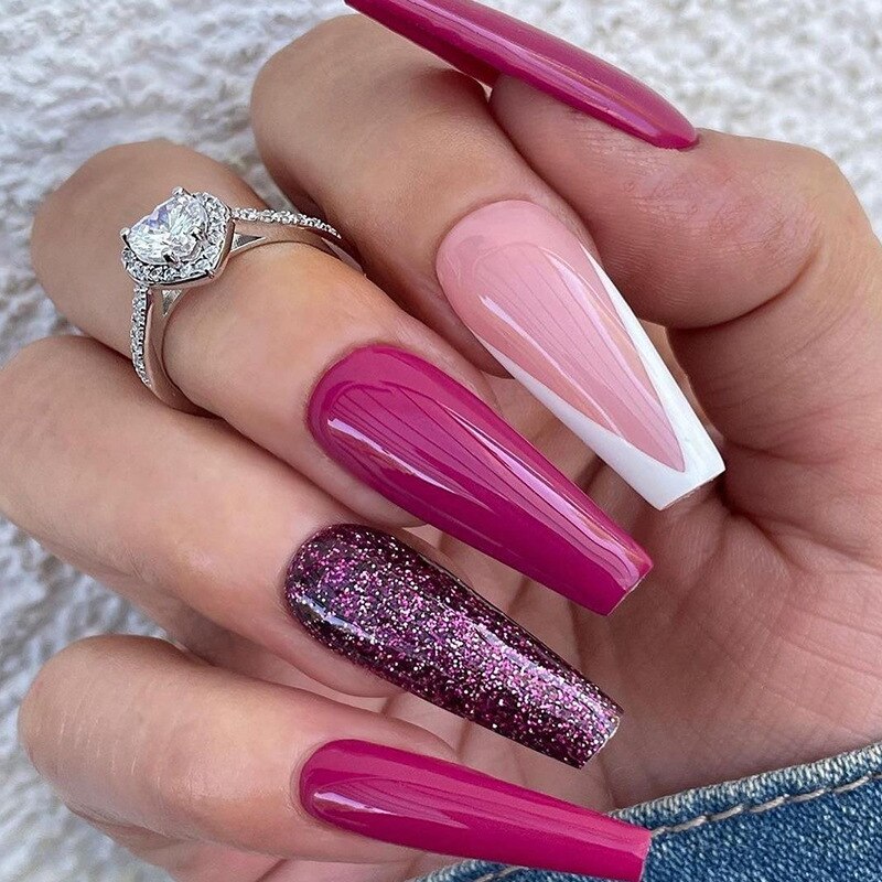 24p Black and White Flame Yin Yang Chessboard Pink Ballet Fake Nail Coffin Full Cover Artificial False Nails Press on Nail Art