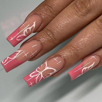 24p Black and White Flame Yin Yang Chessboard Pink Ballet Fake Nail Coffin Full Cover Artificial False Nails Press on Nail Art