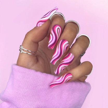 24p Black and White Flame Yin Yang Chessboard Pink Ballet Fake Nail Coffin Full Cover Artificial False Nails Press on Nail Art