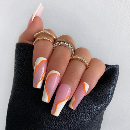 24p Black and White Flame Yin Yang Chessboard Pink Ballet Fake Nail Coffin Full Cover Artificial False Nails Press on Nail Art
