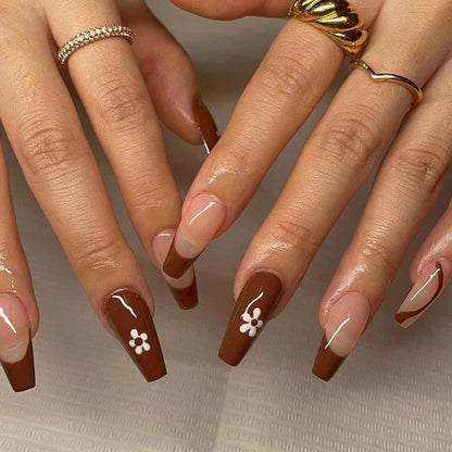 24p Black and White Flame Yin Yang Chessboard Pink Ballet Fake Nail Coffin Full Cover Artificial False Nails Press on Nail Art