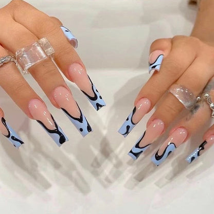 24p Black and White Flame Yin Yang Chessboard Pink Ballet Fake Nail Coffin Full Cover Artificial False Nails Press on Nail Art