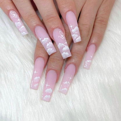 24p Black and White Flame Yin Yang Chessboard Pink Ballet Fake Nail Coffin Full Cover Artificial False Nails Press on Nail Art