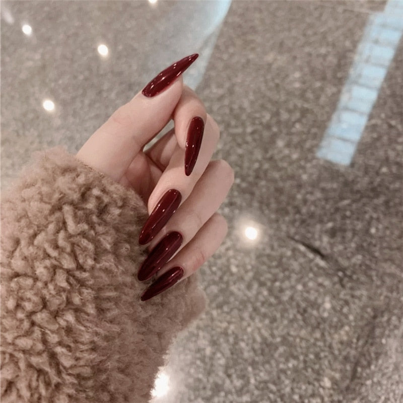 24pc detachable long Stiletto fake nails with Glitter designs french false nails with glue artificial press on nails almond long