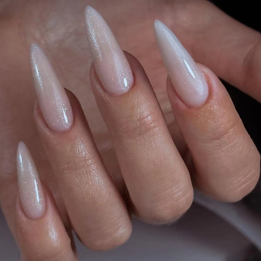24pc detachable long Stiletto fake nails with Glitter designs french false nails with glue artificial press on nails almond long